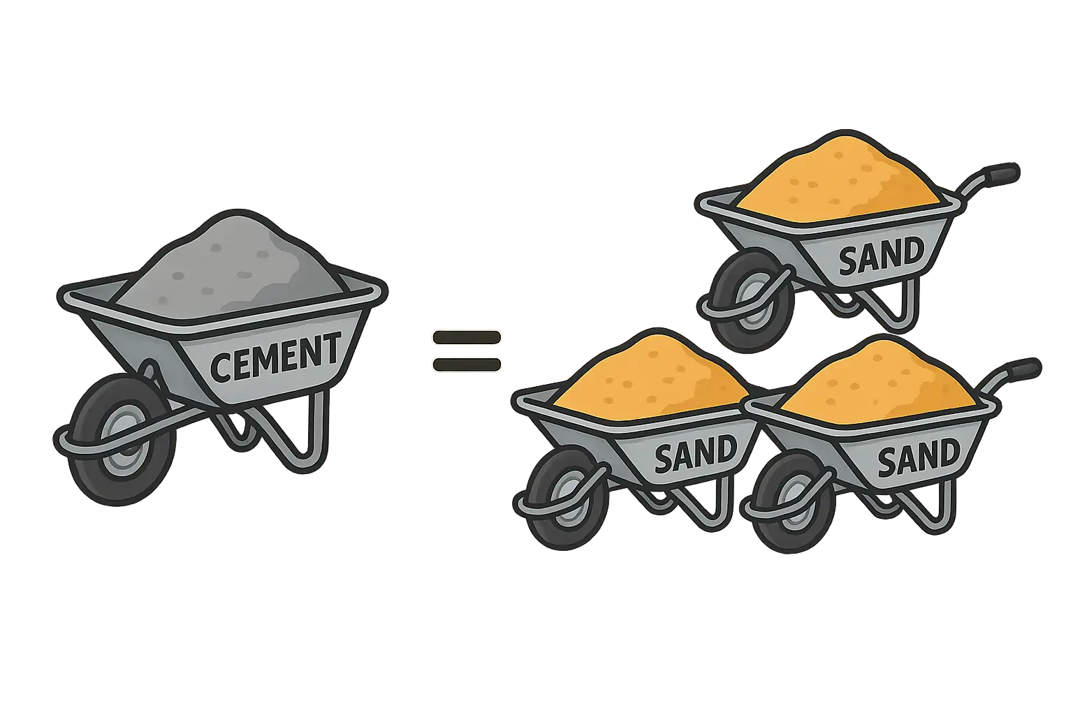 Illustration of cement and sand ratio of 1:3