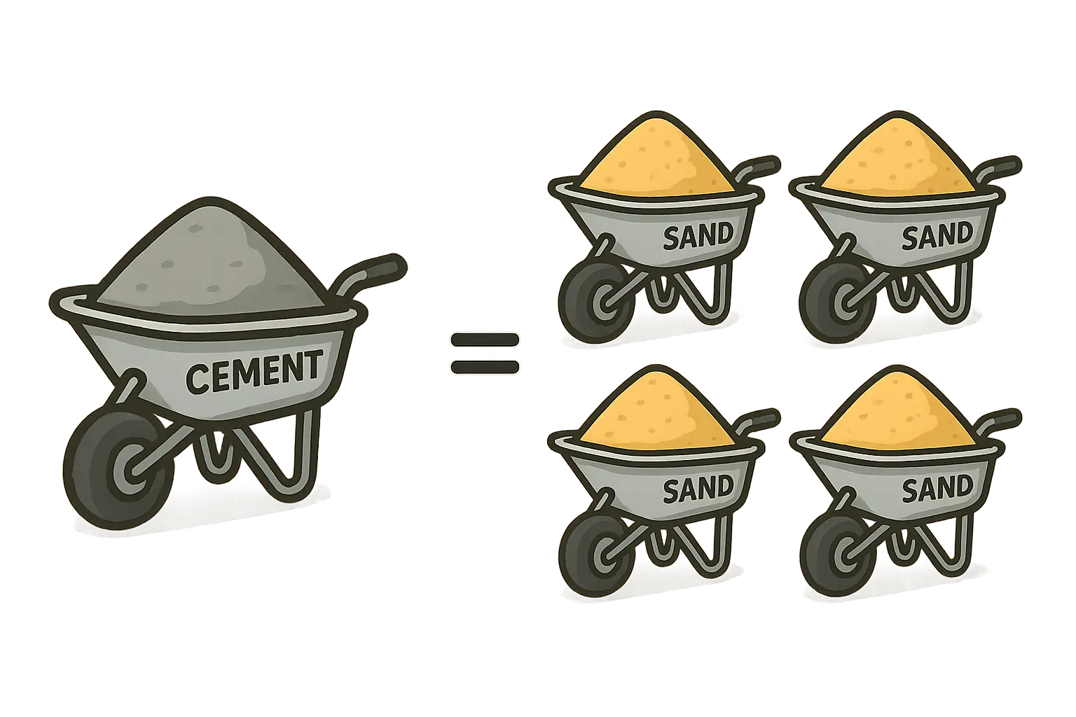 Illustration of cement and sand ratio of 1:4