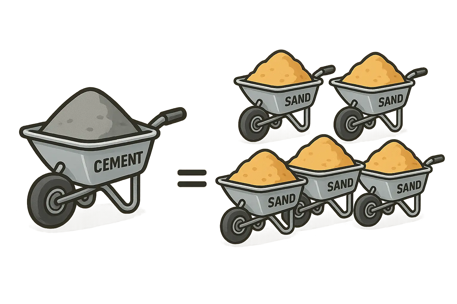Illustration of cement and sand ratio of 1:5
