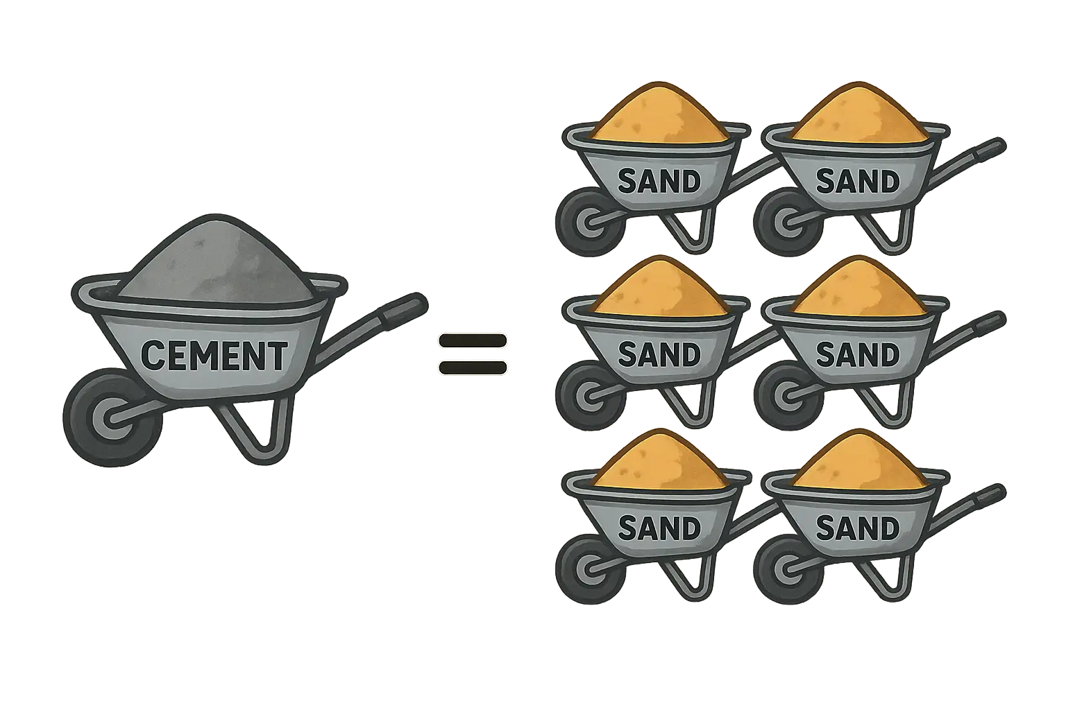 Illustration of cement and sand ratio of 1:6