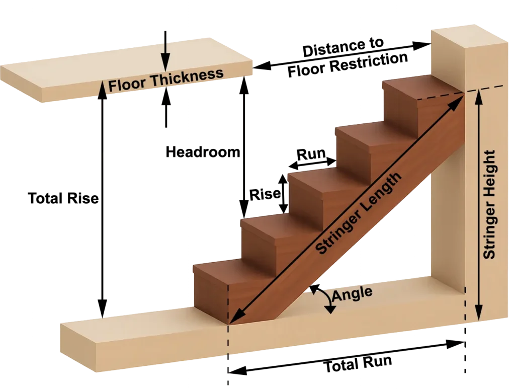 Illustration of different parts of standard staircase