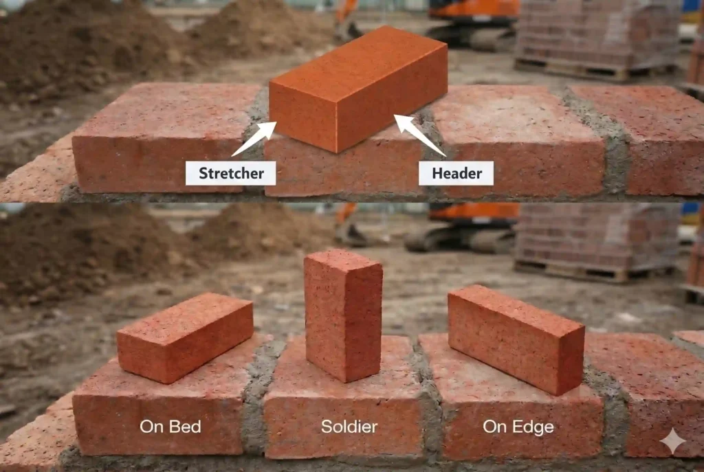 picture illustrating brick faces and brick laying techniques
