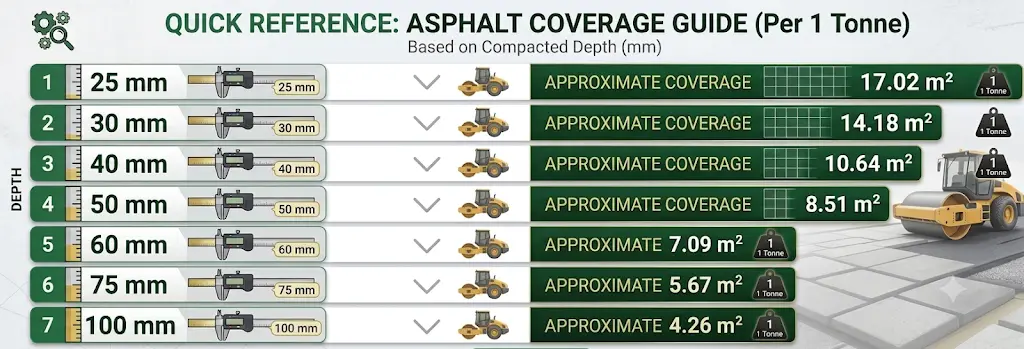 Approximate coverage per tonne based on specified compact depth.