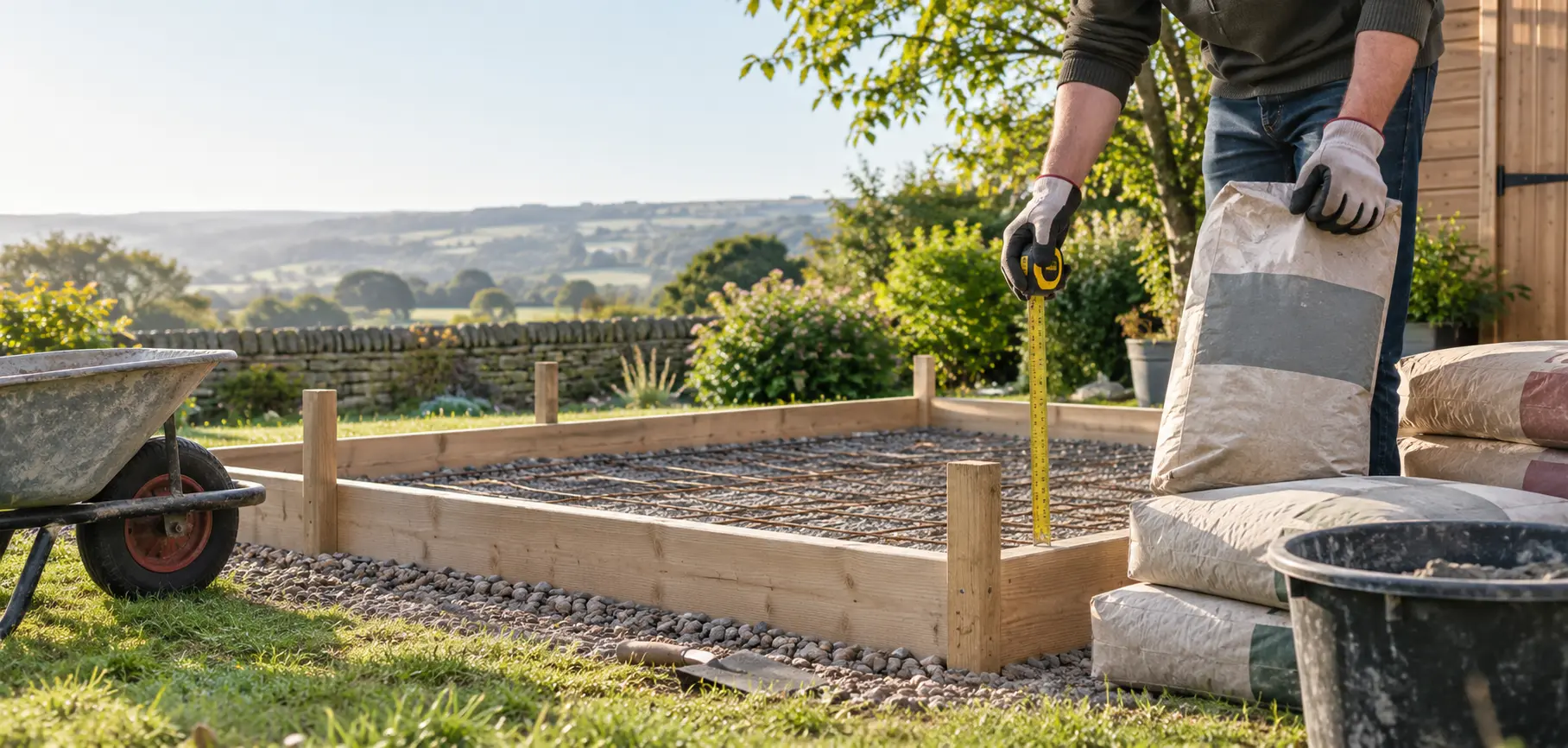 image showing a person pouring concrete.