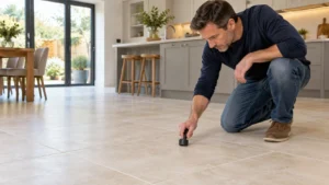 man checking the hollow tiles